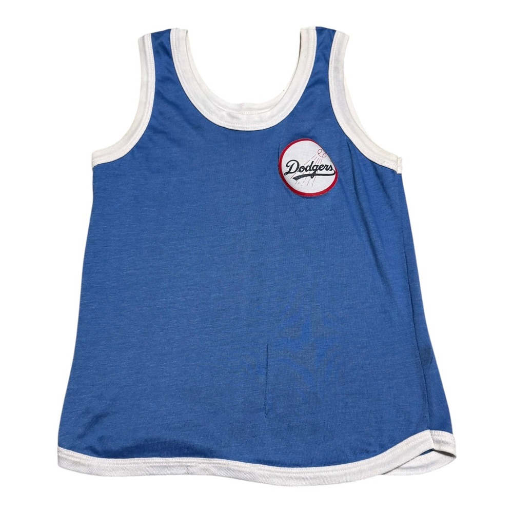 Vintage 80s Los Angeles Dodges Light Blue MLB Tank Top Youth Medium FLAWS